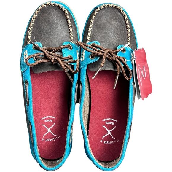 Twisted X Shoes - NEW Twisted X Boots Women's Leather Driving Moccasins, Brown/Turquoise, Size 7M